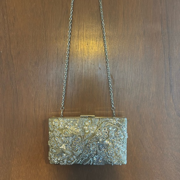 Glint embellished beaded silver evening clutch shoulder bag - Picture 1 of 4